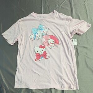 Sanrio Hello Kitty My Melody Cinnamoroll Pink Graphic T-Shirt Mens Medium New
